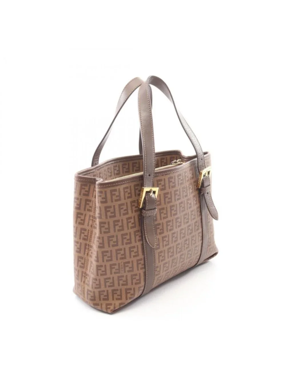 Fendi Tote Zucchino Brown Canvas Leather Handbag